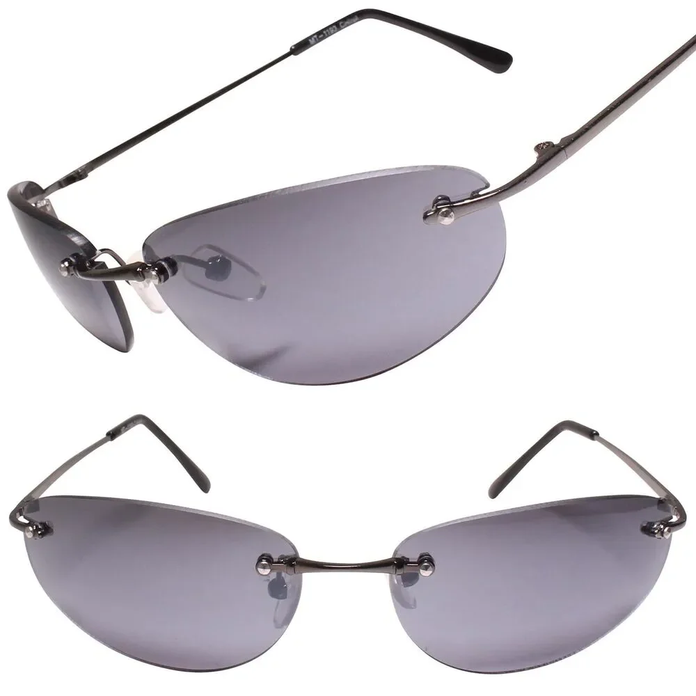 Classic Retro Stylish Rimless Rectangle Gunmetal Wrap 80s 90s Sunglasses
